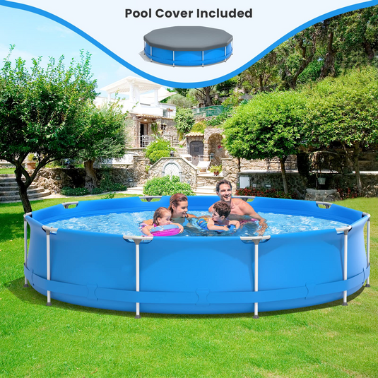 Above Ground Swimming Pool, 12ft x 12ft x 30inch Outdoor Steel Frame Pool - GoplusUS