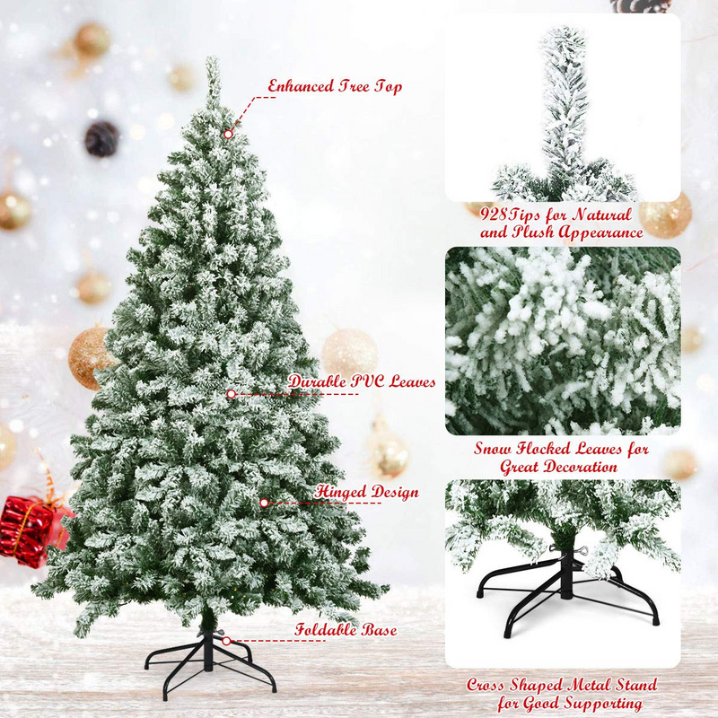 Load image into Gallery viewer, Goplus Snow Flocked Christmas Tree, Artificial Hinged Pine Tree - GoplusUS
