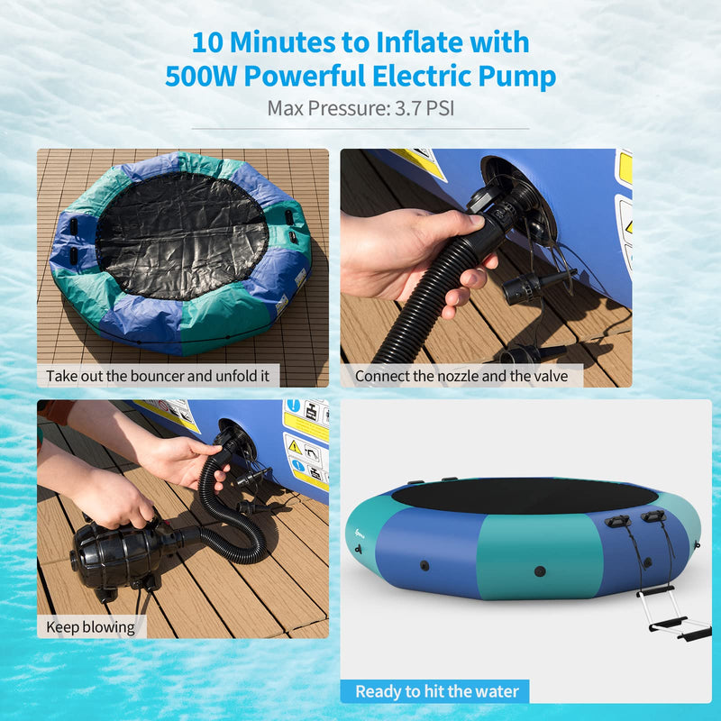 Load image into Gallery viewer, Inflatable Water Trampoline, 10FT/12FT/15FT Recreational Water Bouncer w/ Electric Inflator, Rope Ladder - GoplusUS
