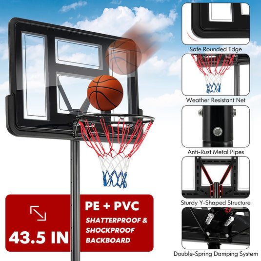 Goplus Portable Basketball Hoop Outdoor, 4.25-10FT 12-Level Height Adjustable Basketball Goal System - GoplusUS