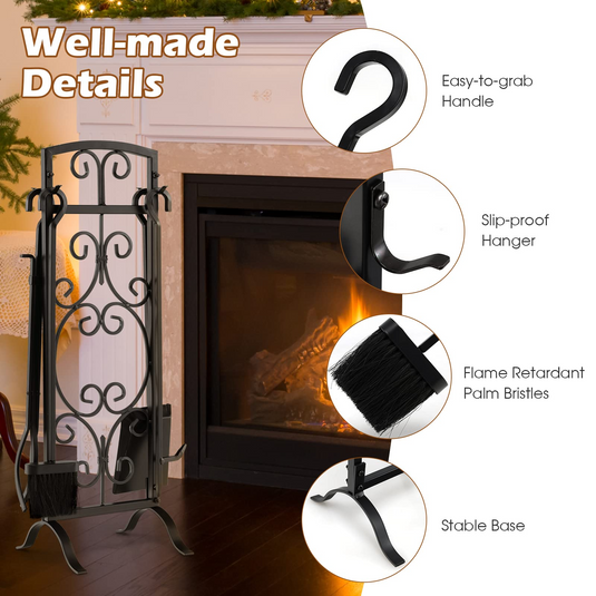 Style Selections 3 Pc Fireplace Tool Set (Black) Brush Shovel