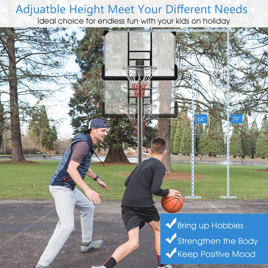 Goplus Portable Basketball Hoop Outdoor, 64"-79" Poolside Basketball Goal Height Adjustable