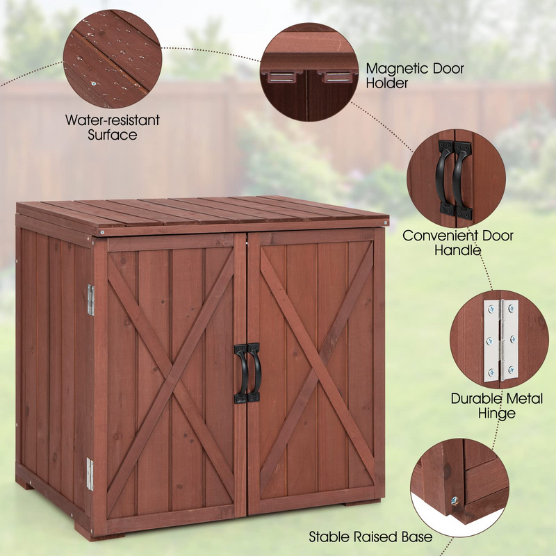 Load image into Gallery viewer, Goplus Outdoor Storage Cabinet, Wood Garden Tool Shed with Doors for Patio Backyard, 30&quot; x 22&quot; x 28.5&quot; - GoplusUS
