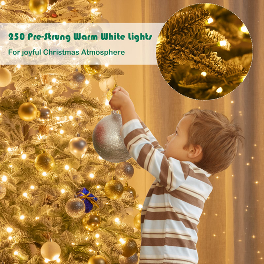 Goplus 6ft Pre-lit Pencil Christmas Tree, Snow Flocked Artificial Slim Tree w/ 250 Warm White LED Lights - GoplusUS