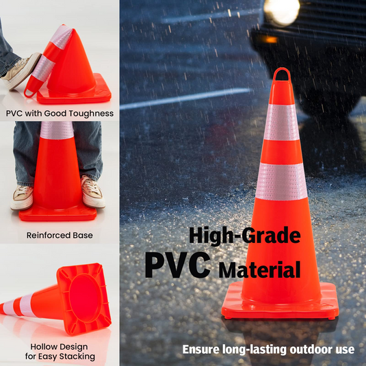 10 Pack 28" Traffic Safety Cones, Unbreakable Orange Construction Cones w/Reflective Collars - GoplusUS