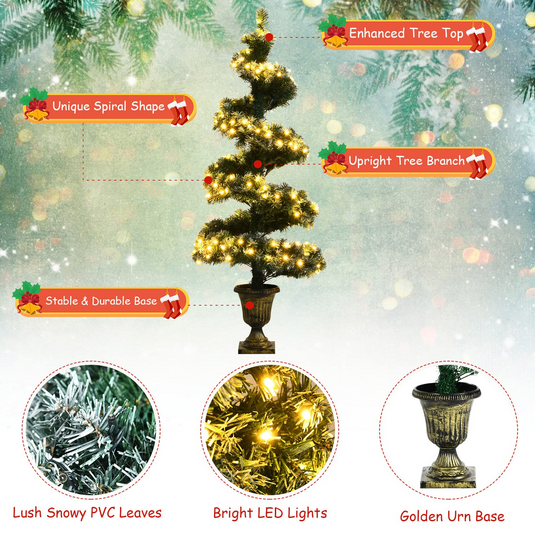 Goplus 4ft Pre-Lit Christmas Tree for Entrances, 2 Pack Artificial Spiral Topiary Tree - GoplusUS