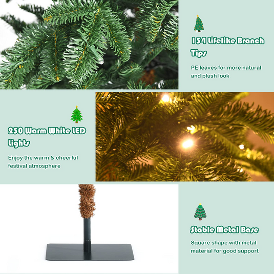 Goplus 6ft Pre-lit Pencil Christmas Tree, Artificial Slim Tree w/ 250 Warm White LED Lights - GoplusUS
