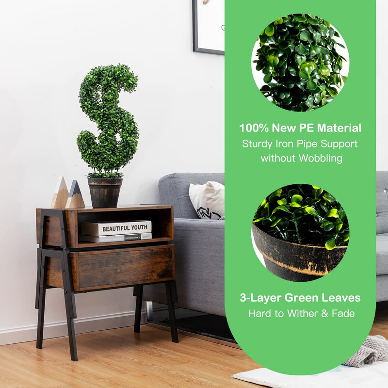 Load image into Gallery viewer, 24.5&quot; Artificial Boxwood Topiary Tree, Dollar-Shaped Fake Greenery Plant W/Cement-Filled Plastic Pot, Moss - GoplusUS
