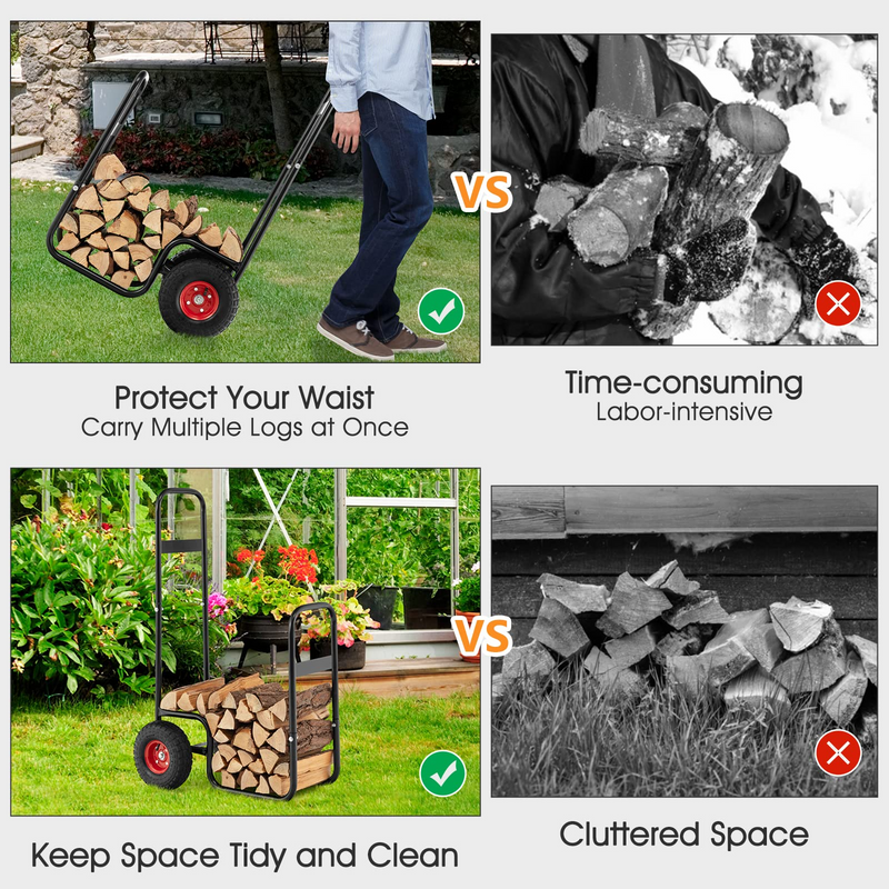 Load image into Gallery viewer, Goplus Firewood Log Cart, Outdoor Indoor Firewood Rack Storage Mover with Wear-Resistant Rubber Wheels - GoplusUS
