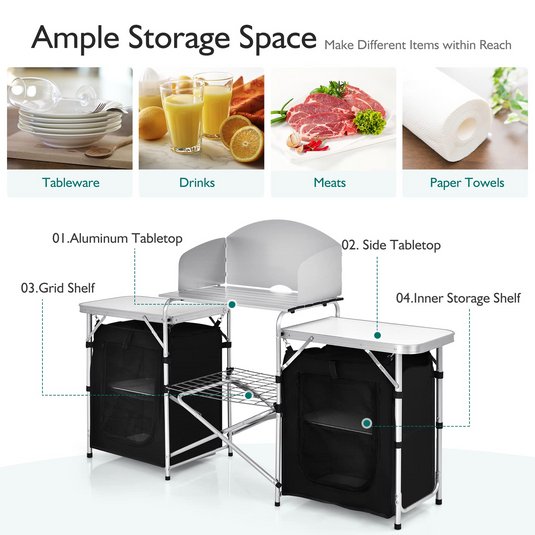 Goplus Folding Camping Kitchen Table with Storage - GoplusUS