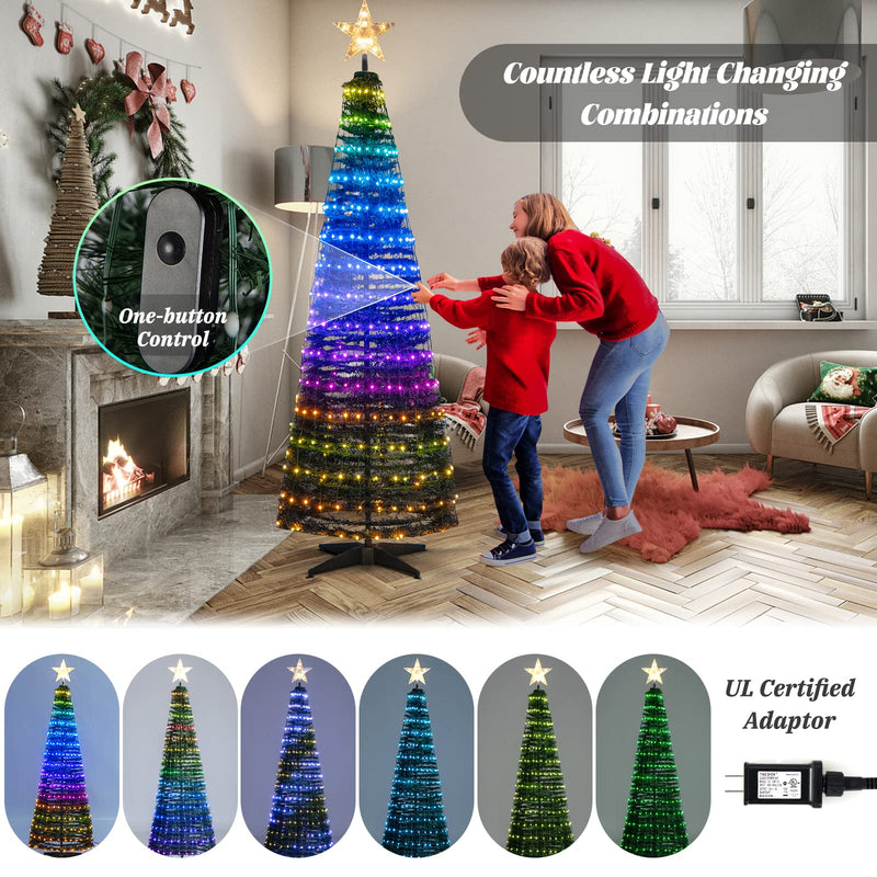 Load image into Gallery viewer, Goplus 6 FT Pop Up Christmas Tree, Pre-Lit Collapsible Xmas Tree with 282 RGB LED Lights

