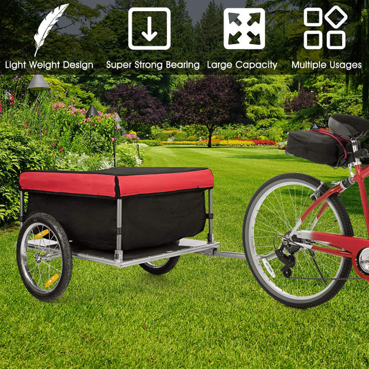 Cargo Bike Trailer, Folding Frame Quick Release 16" Wheels Bicycle Cargo Trailer - GoplusUS