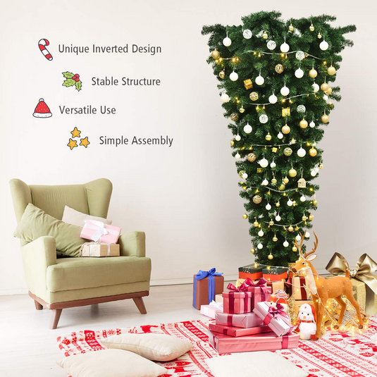 Goplus 7FT Upside Down Tree, Artificial Christmas Tree with Metal Stand - GoplusUS