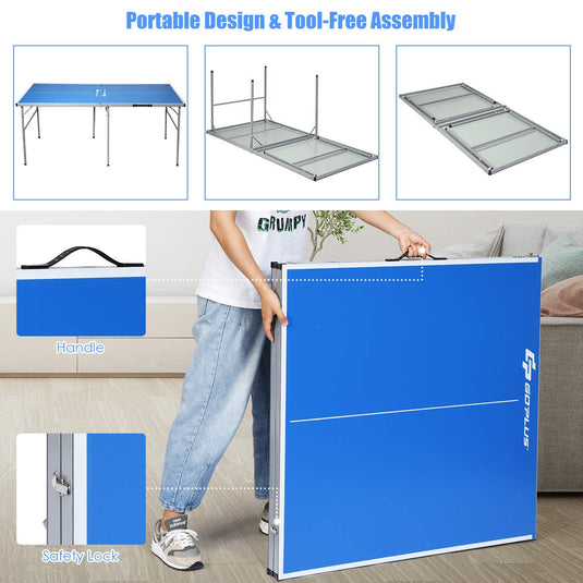 Portable Table Tennis Table, 100% Preassembled, Folding Ping Pong Table Game Set with Net