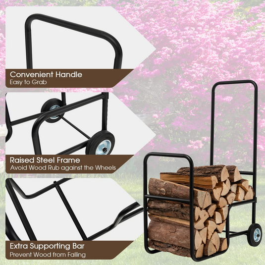 Goplus Firewood Log Cart Carrier, Indoor and Outdoor Wood Rack Storage Mover with Anti-Slip and Wear-Resistant Wheels - GoplusUS