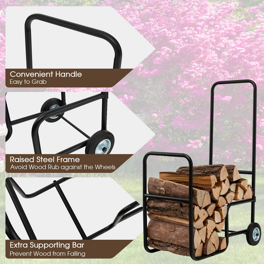 Tree Log Cart Goplus Firewood Log Cart Carrier, Indoor and Outdoor Wood Rack Storage ...