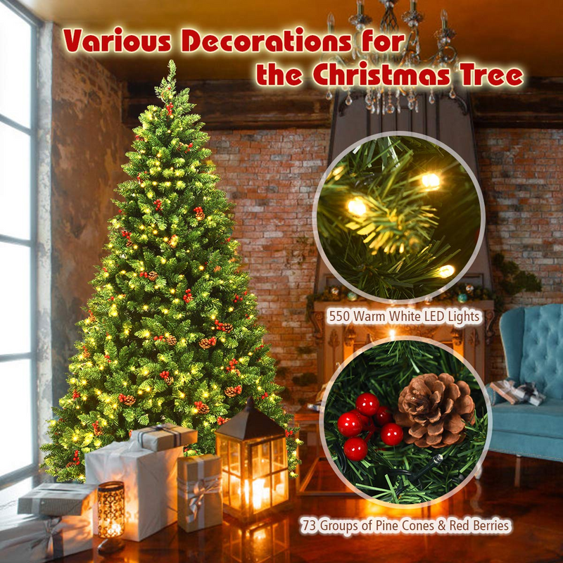 Load image into Gallery viewer, Goplus 7.5FT Pre-Lit Christmas Tree with 550 LED Lights, Hinged Artificial Christmas Tree with 1526 Branch Tips - GoplusUS
