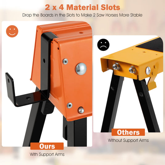 Goplus Folding Sawhorses Twin Pack, Portable Saw Horses with 2x4 Support Arms, 1322 LB Capacity
