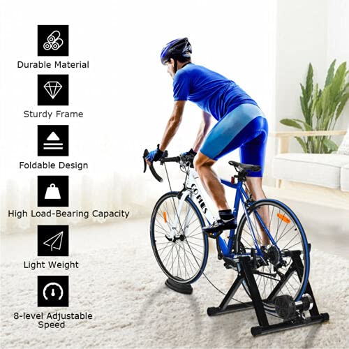 Goplus Bike Trainer Stand, Indoor Magnetic Exercise Bicycle Trainers with 8 Levels Resistance - GoplusUS