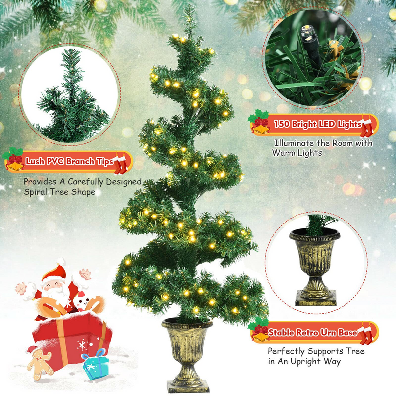 Load image into Gallery viewer, Goplus 4ft Pre-Lit Christmas Tree for Entrances, 2 Pack Artificial Spiral Topiary Tree with 150 LED Lights - GoplusUS
