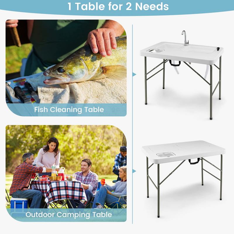Load image into Gallery viewer, Goplus Folding Fish Cleaning Table with Dual Water Basins - GoplusUS
