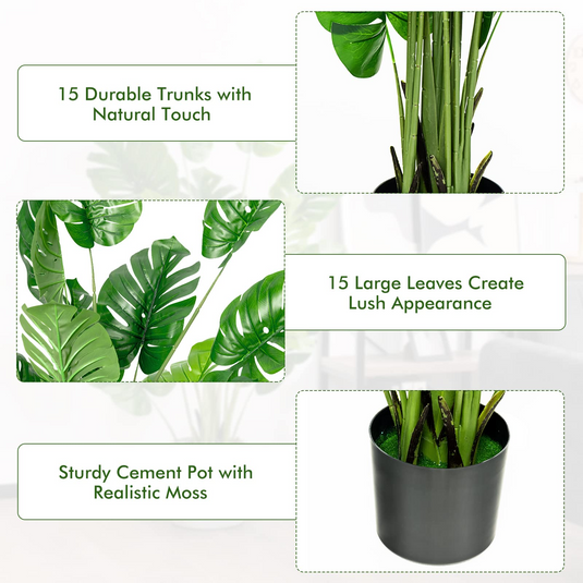 Goplus Artificial Monstera Deliciosa Plant, 5ft Tall Fake Tropical Palm Tree w/15 Pcs Different Turtle Leaves - GoplusUS