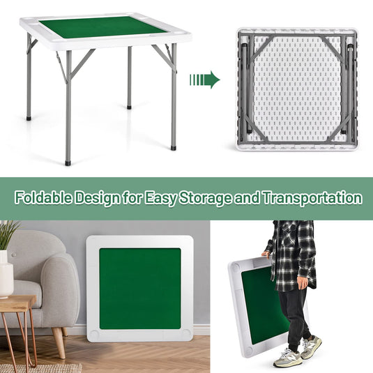 35" Folding Mahjong Table | Portable Square Poker Table w/Wear-Resistant PVC Desktop - GoplusUS