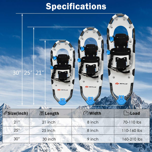 Goplus 21"/25"/30" Snowshoes for Men and Women, Lightweight Aluminum Alloy All Terrain Snow Shoes with Adjustable Ratchet Bindings with Carrying Tote Bag - GoplusUS