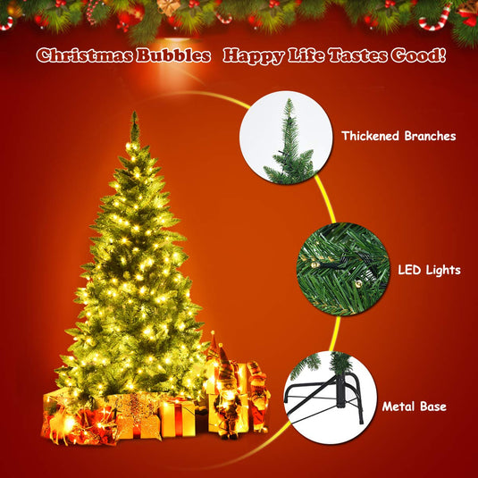 5ft/6ft Prelit Half-Shape Christmas Tree, Premium PVC Needles Artificial Tree - GoplusUS