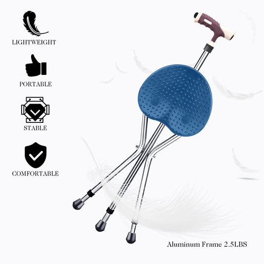 Adjustable Folding Cane Seat, Aluminum Alloy Crutch Chair with LED Light and Retractable 3 Legs - GoplusUS