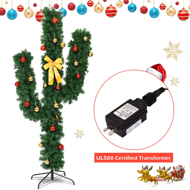 Load image into Gallery viewer, Goplus Pre-Lit Artificial Cactus Christmas Tree with LED Lights and Ball Ornaments - GoplusUS
