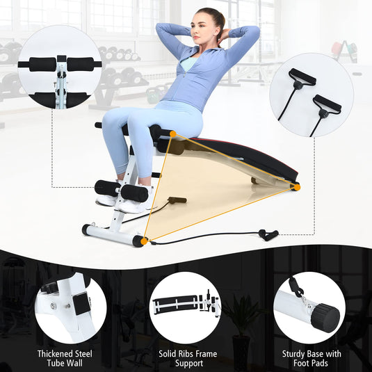 Multifunctional Sit up Bench for Full Body, 3 INCH Thickness Foldable Ab Bench with Detachable Stretch Ropes - GoplusUS