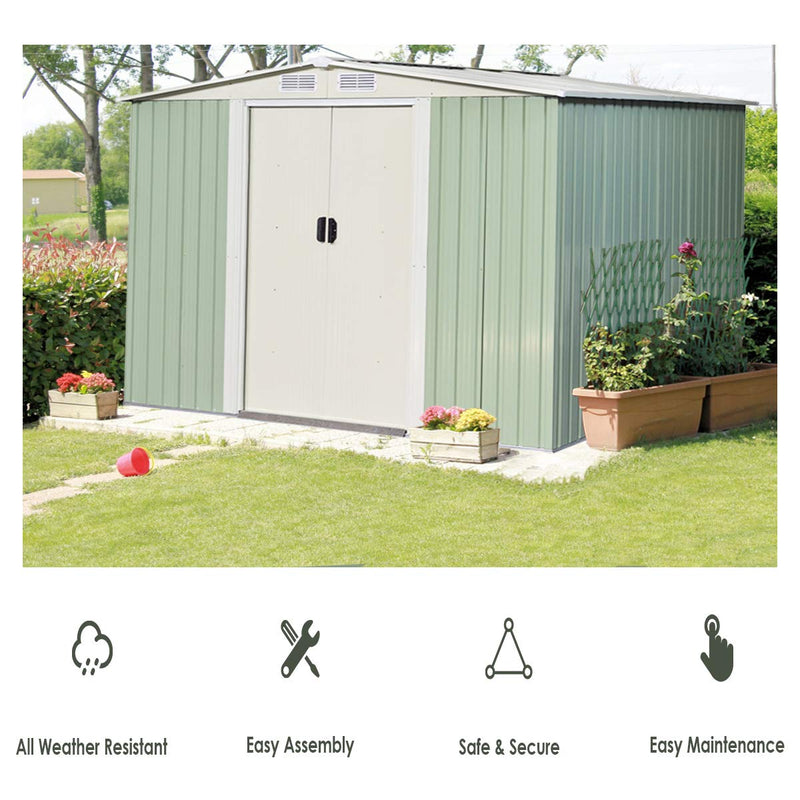 Load image into Gallery viewer, Galvanized Steel Outdoor Storage Shed 8.5X 8.5Ft Heavy Duty Tool House - GoplusUS
