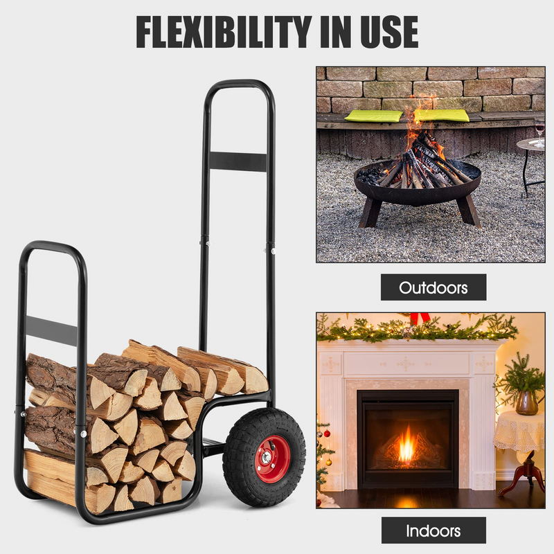 Load image into Gallery viewer, Goplus Firewood Log Cart, Outdoor Indoor Firewood Rack Storage Mover with Wear-Resistant Rubber Wheels - GoplusUS
