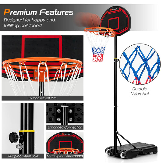 Goplus Portable Basketball Hoop Outdoor, 6.3FT-8.1FT Height Adjustable 5-Level Basketball Stand System with Shatterproof Backboard - GoplusUS