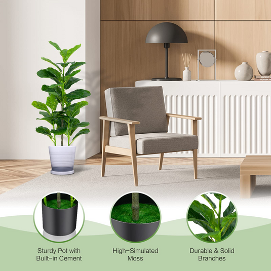 Goplus Fake Fiddle Leaf Fig Tree, 2-Pack 3.3 FT Tall Artificial Tree Greenery Plants in Pots W/40 Leaves - GoplusUS