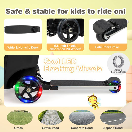 Goplus 2-in-1 Ride On Suitcase Scooter for Kids, Carry on Luggage with LED Flashing Wheels, Waterproof Shell (Bee) - GoplusUS