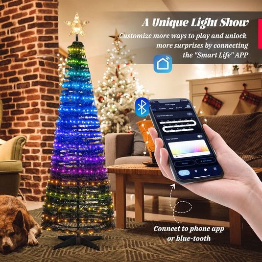 Goplus 6 FT Pop Up Christmas Tree, Pre-Lit Collapsible Xmas Tree with ...