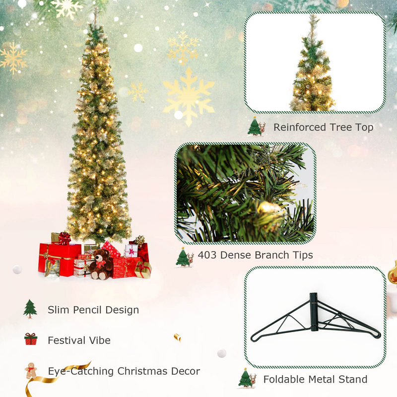 Load image into Gallery viewer, Goplus 7ft Pre-Lit Half-Shape Christmas Tree, Artificial Xmas Tree W/ 403 Branch Tips - GoplusUS
