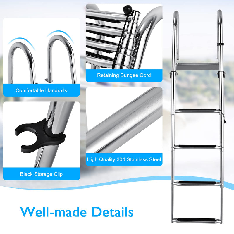 Load image into Gallery viewer, 4-Step Boat Ladder, Folding Telescoping Pontoon Ladder with Pedal Handrail for Boat Yacht Dock - GoplusUS
