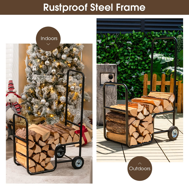 Load image into Gallery viewer, Goplus Firewood Log Cart Carrier, Indoor and Outdoor Wood Rack Storage Mover with Anti-Slip and Wear-Resistant Wheels - GoplusUS
