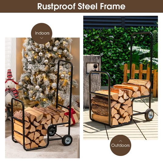 Tree Log Cart Goplus Firewood Log Cart Carrier, Indoor and Outdoor Wood Rack Storage ...