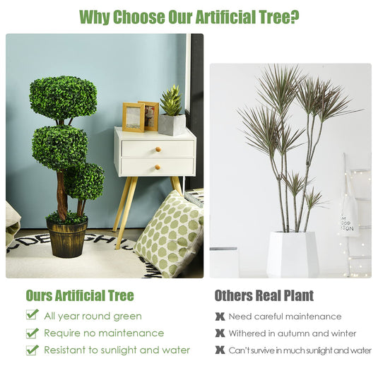 Tree With Square Box 36' Artificial Triple Square Shaped Boxwood Topiary Tree W/ Cement-Fil ...