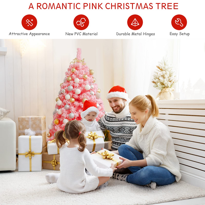 Load image into Gallery viewer, Goplus 4.5ft Pink Artificial Christmas Tree, Unlit Hinged Snow Flocked Xmas Tree w/ 348 PVC Branch Tips &amp; Metal Stand - GoplusUS

