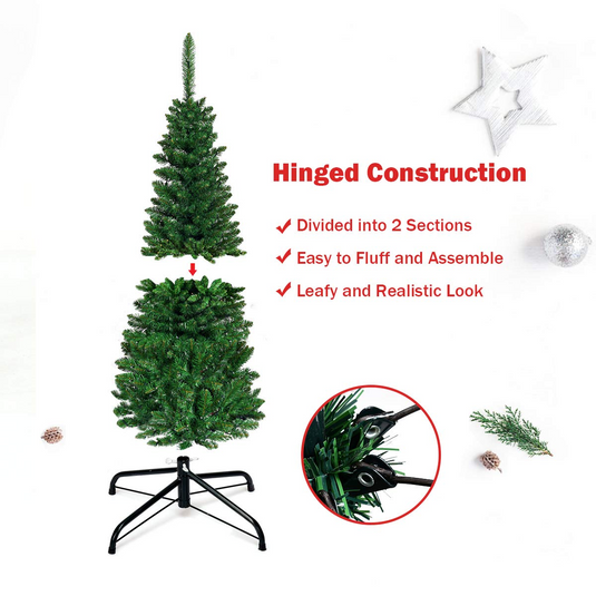 Goplus 4.5FT / 6.5FT / 7.5FT Prelit Pencil Christmas Tree, Premium Hinged Fir Tree - GoplusUS