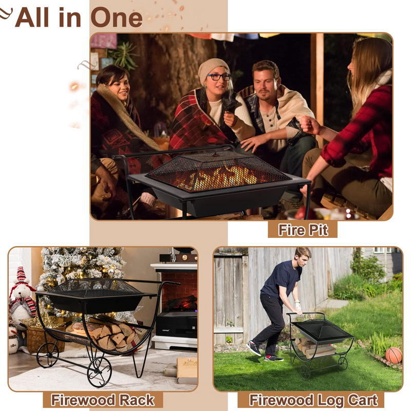 Load image into Gallery viewer, Goplus Outdoor Fire Pit with Wheels, 27.5&quot; Small Bonfire Pit with Spark Screen - GoplusUS
