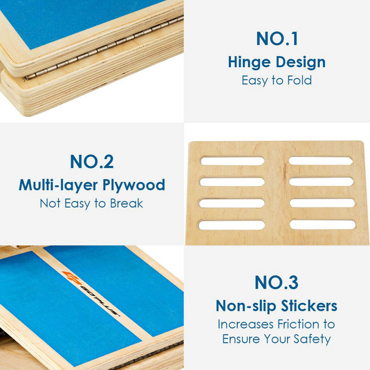 Goplus Wooden Slant Board, 4-Level Adjustable Incline Stretch Board with Anti-Skid Surface - GoplusUS