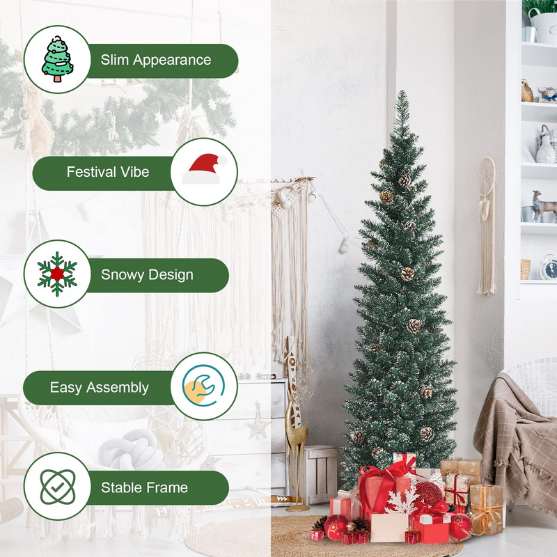 Load image into Gallery viewer, Goplus Artificial Pencil Christmas Tree, Snow Flocked Slim Xmas Tree - GoplusUS
