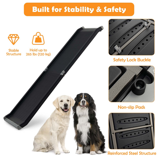 Goplus Dog Car Ramp, 63 Inch Folding Portable Pet Ramp for Large Dogs SUV Truck Bed w/ Side Rails & Safety Lock & Non-Slip Surface & Carry Handle - GoplusUS