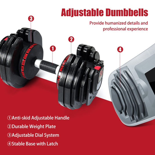 55 LBS Adjustable Dumbbell, Single Dumbbells Set with 18 Adjustable Free Weights Plates - GoplusUS
